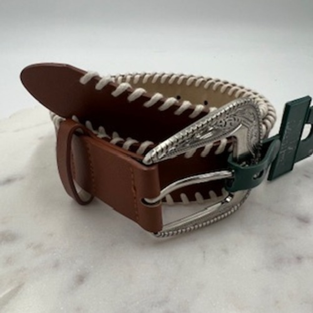 Wild Fable Womens Brown Whipstitch Western Belt Silver Engraved Buckle Small NEW